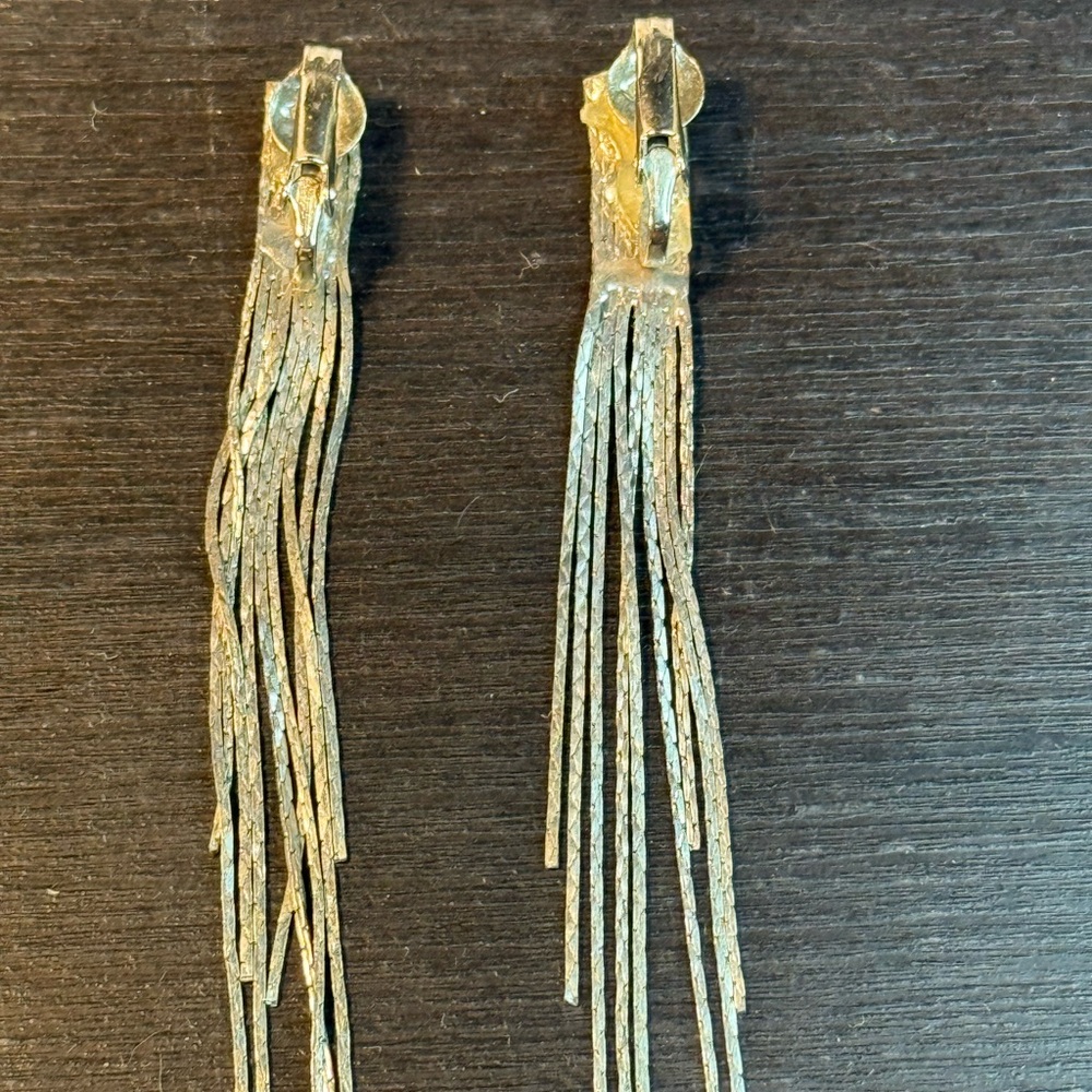 Silvertone Chandelier vintage Boho Fringe Clip Earrings
